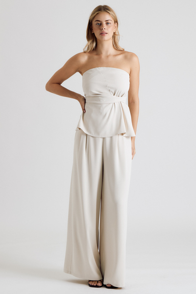STRAPLESS SMOCKED BACK TOP AND WIDE LEG PANTS SET