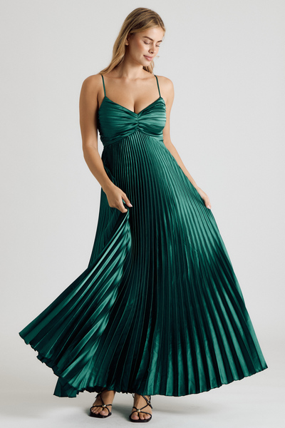 THIN STRAP RUCHED PLEATED MAXI DRESS