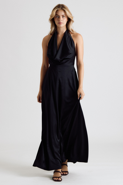 COWL NECK OPEN BACK HALTER MAXI DRESS