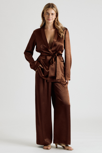 LONG SLEEVE BELTED JACKET & WIDE LEG PANTS SET