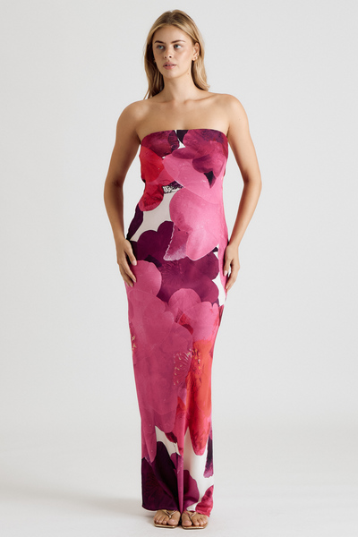 [REORDER] STRAPLESS FLORAL PRINT TIE BACK MAXI DRESS