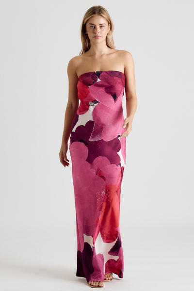 [REORDER] STRAPLESS FLORAL PRINT TIE BACK MAXI DRESS