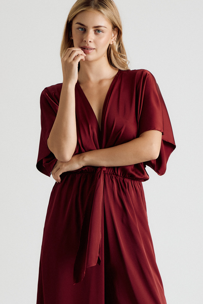 KIMONO SLEEVE TIE FRONT WIDE LEG JUMPSUIT