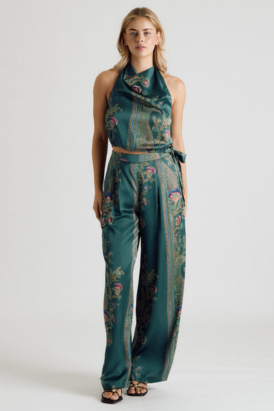 HALTER NECK PRINTED WIDE LEG PANTS SET