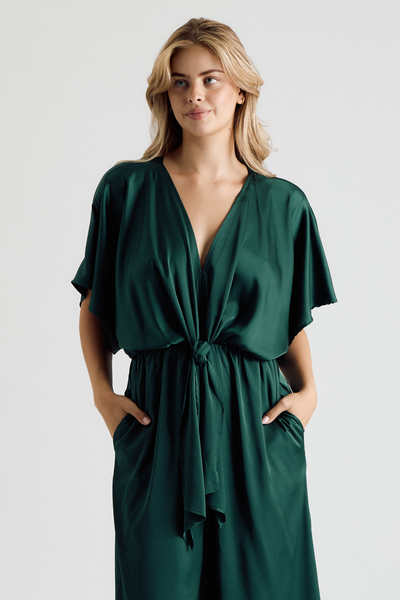 KIMONO SLEEVE TIE FRONT WIDE LEG JUMPSUIT