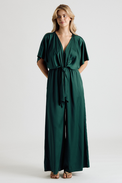 KIMONO SLEEVE TIE FRONT WIDE LEG JUMPSUIT