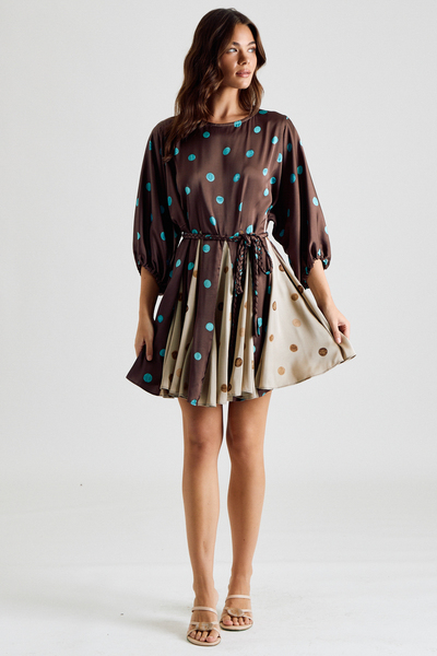 POLKA DOT BRAID BELTED MINI DRESS