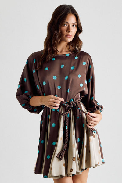POLKA DOT BRAID BELTED MINI DRESS