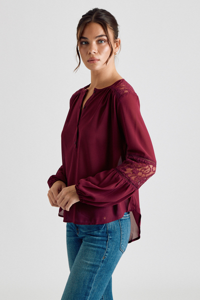 LONG SLEEVE LACE DETAIL BUTTON DOWN BLOUSE