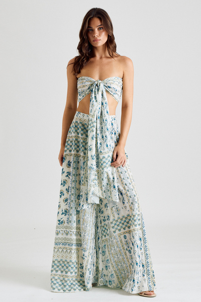 TIE FRONT CROP TOP AND HIGH WAISTED LONG PANTS SET