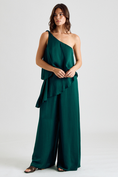 ONE SHOULDER LAYERED WIDE LEG JUMPSUIT