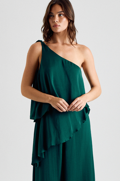 ONE SHOULDER LAYERED WIDE LEG JUMPSUIT