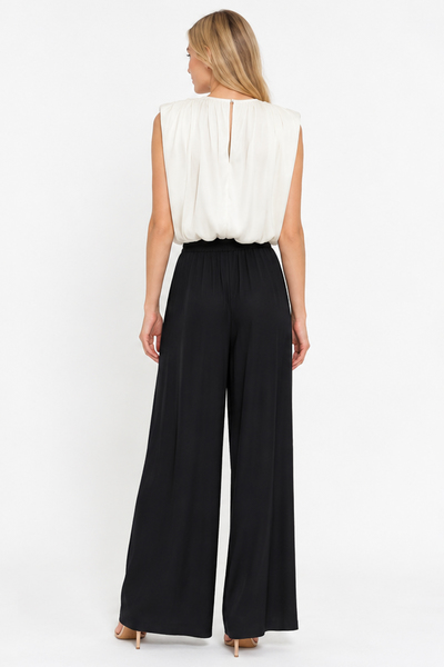 SLEEVELESS SHOULDER PAD WIDE LEG PANTS SET